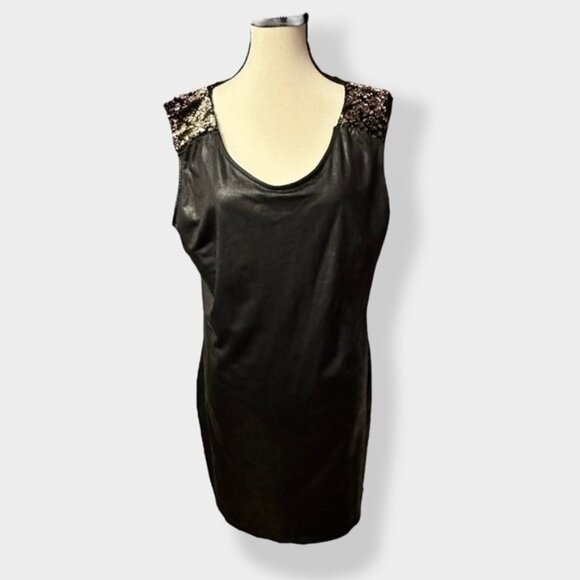 Womens L Vintage Smash! Black Suede Sequin Sleeveless Mini Dress  L - Picture 1 of 3